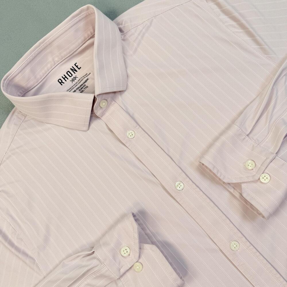 Rhone Shirt Mens 2XL Pink Stripe Slim Fit Italian Fabric Dress Long Sleeve